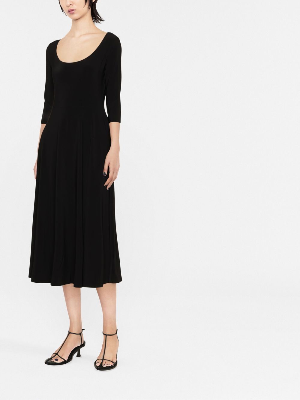 Norma Kamali Plunging U-neck Flared-Sleeve Black Midi Dress Black