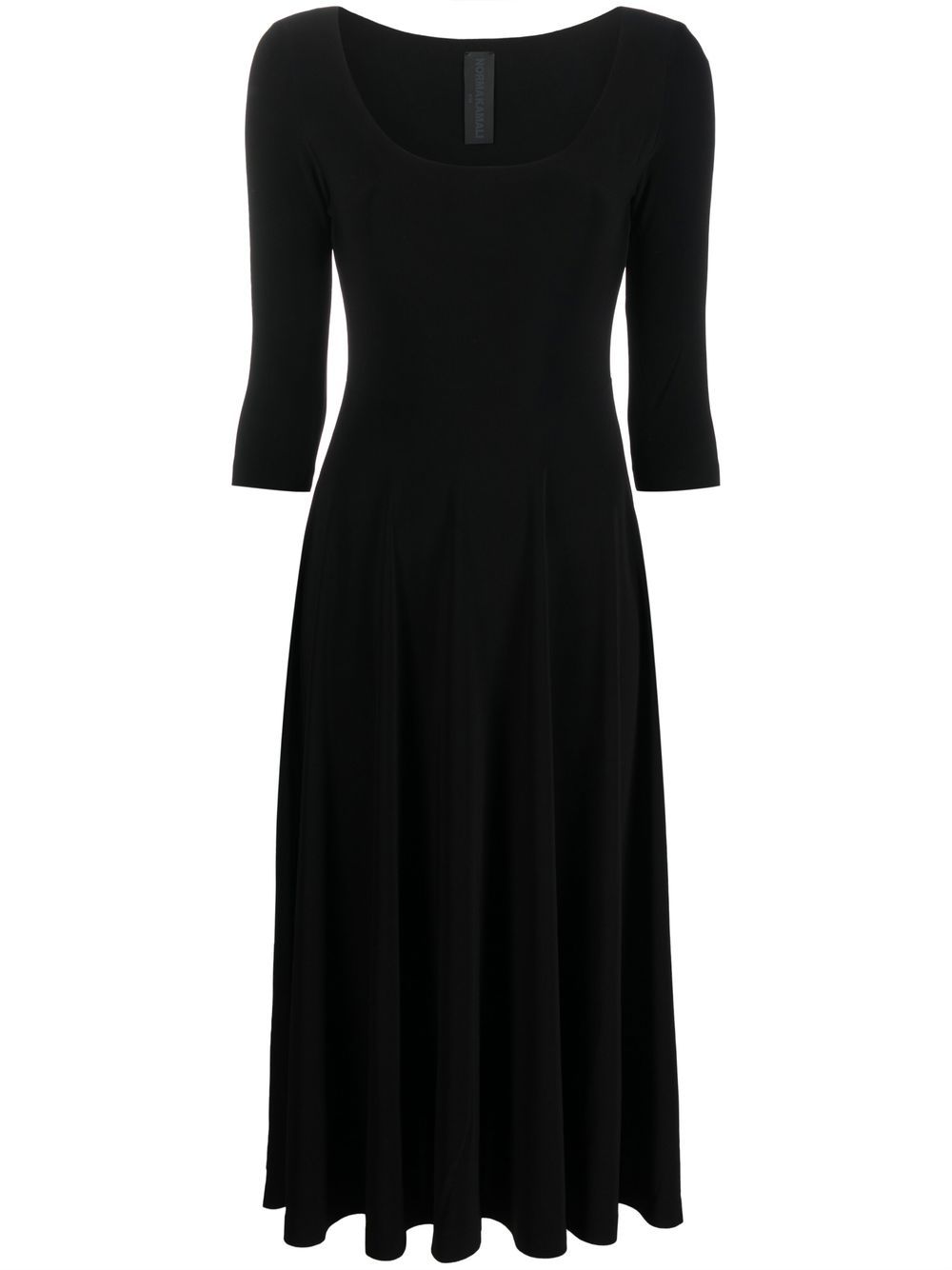 Norma Kamali Plunging U-neck Flared-Sleeve Black Midi Dress Black