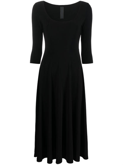 Norma Kamali Plunging U-neck Flared-Sleeve Black Midi Dress Black