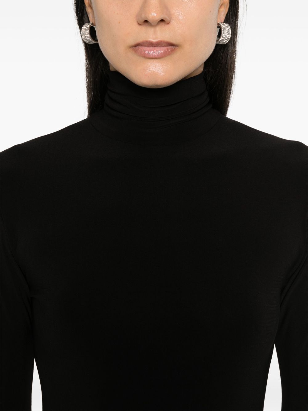 Norma Kamali High-Neck Black Jersey Top with Long Sleeves Black