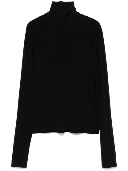 Norma Kamali High-Neck Black Jersey Top with Long Sleeves Black