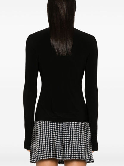 Norma Kamali High-Neck Black Jersey Top with Long Sleeves Black