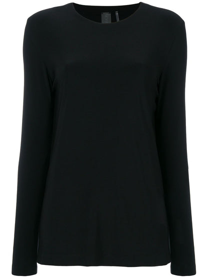 Norma Kamali Long-Sleeve Round-Neck T-Shirt in Black Black