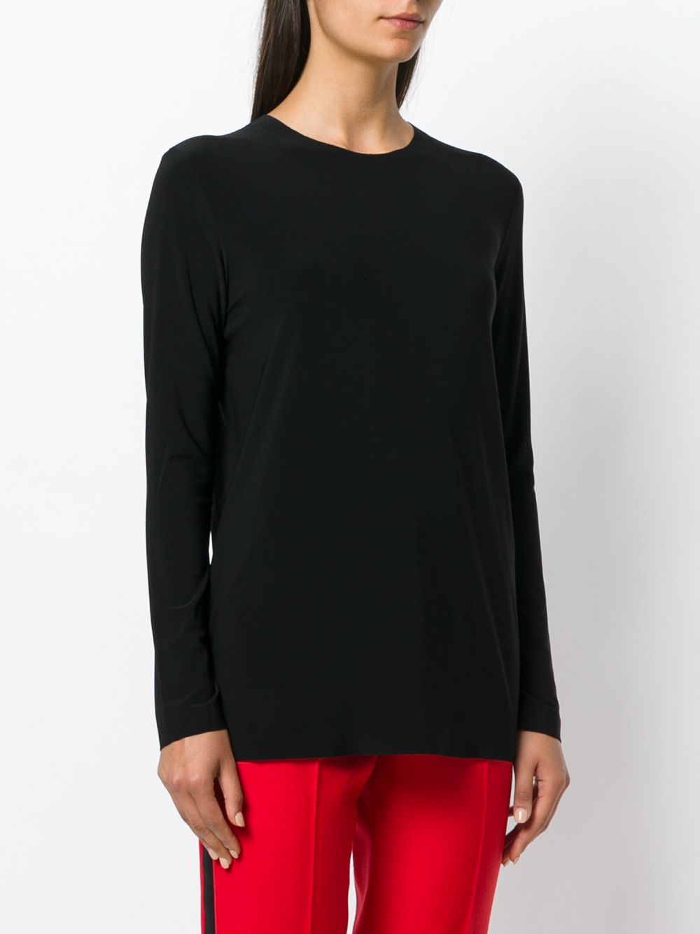 Norma Kamali Long-Sleeve Round-Neck T-Shirt in Black Black