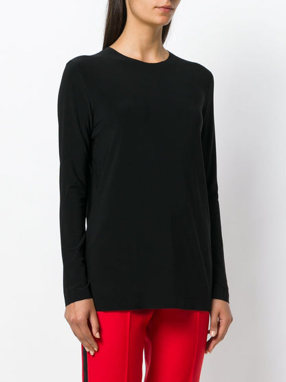 Norma Kamali Long-Sleeve Round-Neck T-Shirt in Black Black