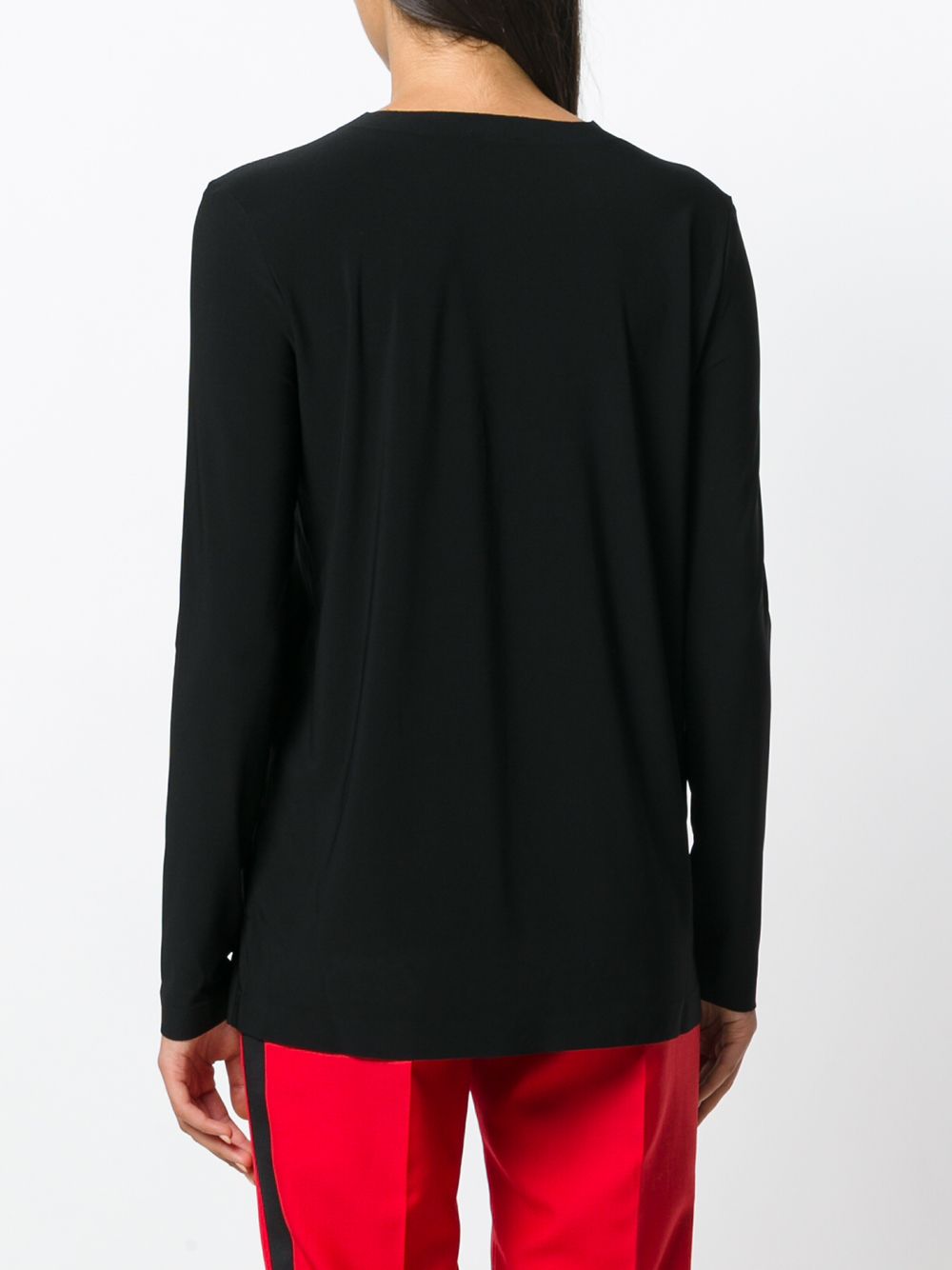 Norma Kamali Long-Sleeve Round-Neck T-Shirt in Black Black
