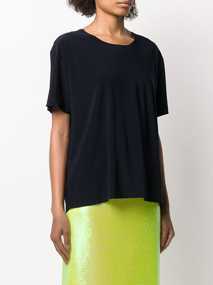 Norma Kamali Midnight Blue Round Neck Short Sleeve T-Shirt Blue