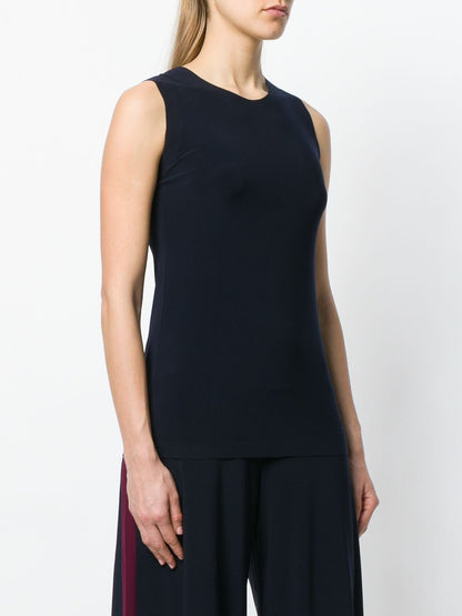 Norma Kamali Sleeveless Stretch Crewneck Top Blue