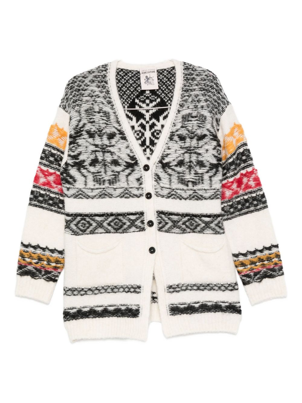 Semicouture Patterned Jacquard Wool Blend Cardigan Multicolour Multicolour