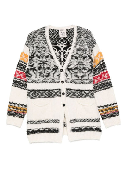Semicouture Patterned Jacquard Wool Blend Cardigan Multicolour Multicolour
