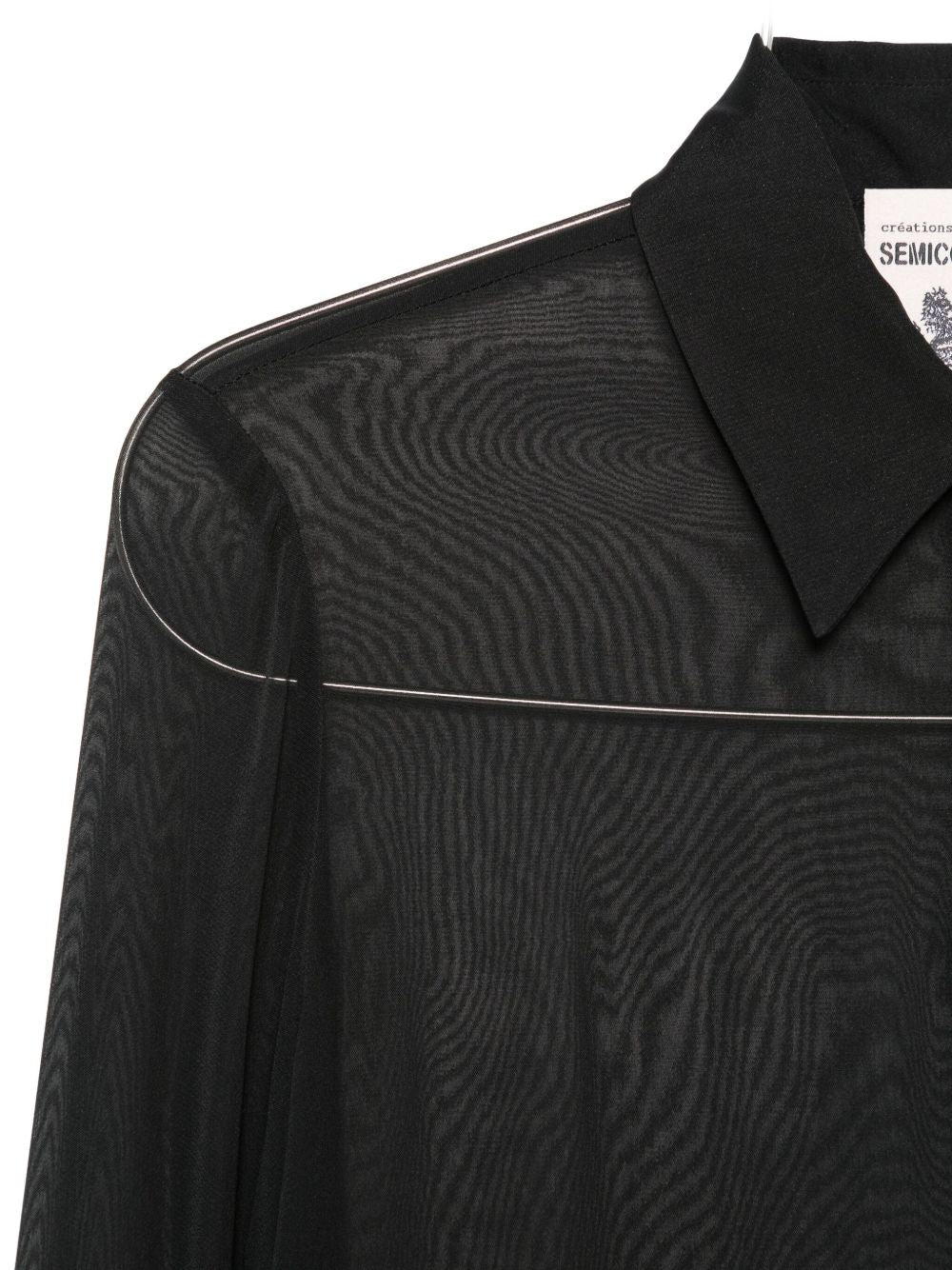 Semicouture Black Lace-Trim Sheer Silk-Blend Shirt Black