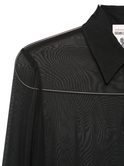 Semicouture Black Lace-Trim Sheer Silk-Blend Shirt Black