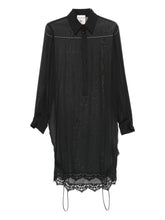 Semicouture Black Lace-Trim Sheer Silk-Blend Shirt Black