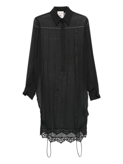 Semicouture Black Lace-Trim Sheer Silk-Blend Shirt Black
