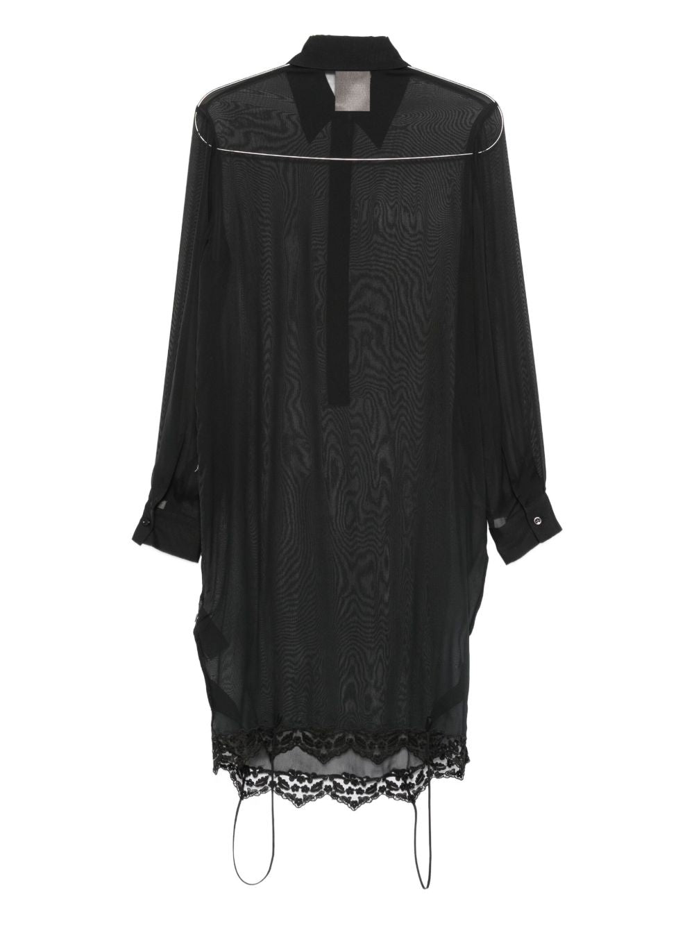 Semicouture Black Lace-Trim Sheer Silk-Blend Shirt Black