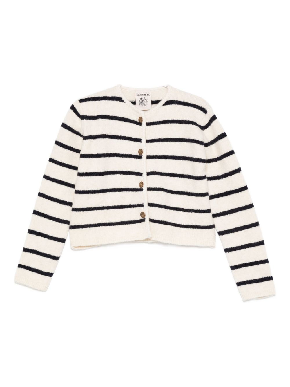 Semicouture Striped Wool-Blend Cardigan with Button Fastening White