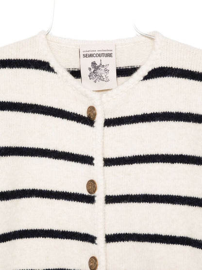Semicouture Striped Wool-Blend Cardigan with Button Fastening White