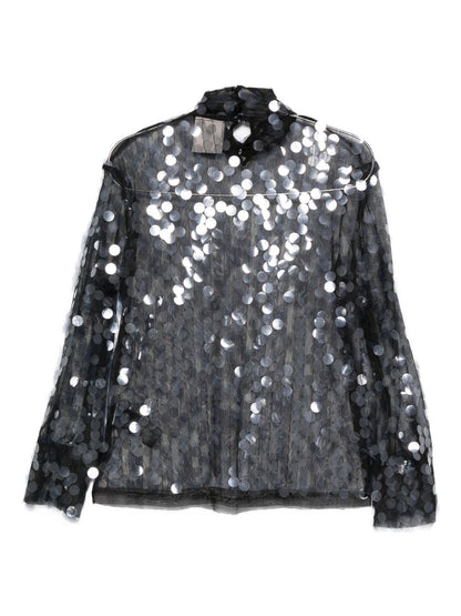Semicouture Sequin-Embellished Sheer High Neck Sweater Black black