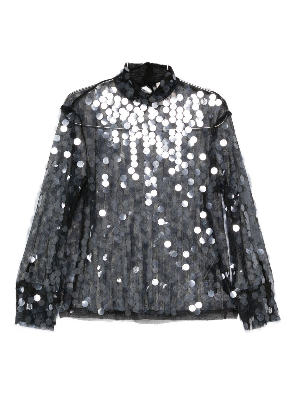 Semicouture Sequin-Embellished Sheer High Neck Sweater Black black