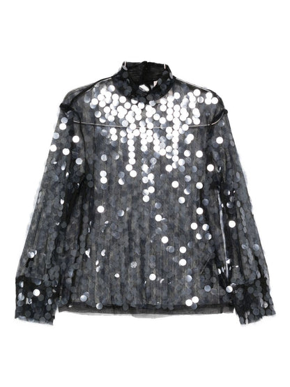 Semicouture Sequin-Embellished Sheer High Neck Sweater Black black