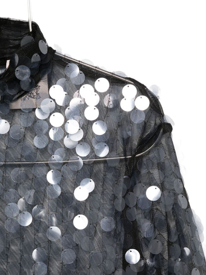 Semicouture Sequin-Embellished Sheer High Neck Sweater Black black