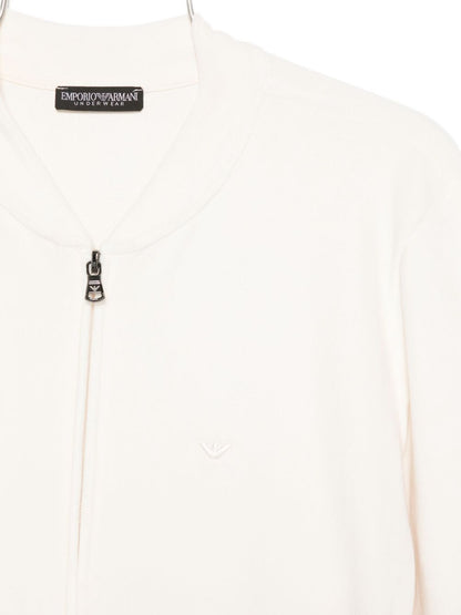 Emporio Armani Ribbed Zip-Up Sweater in Ivory Ivory
