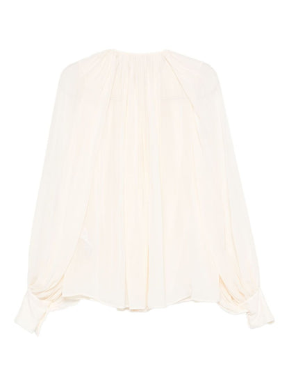 Semicouture Pleated Detail Long-Sleeve Ivory Shirt Ivory