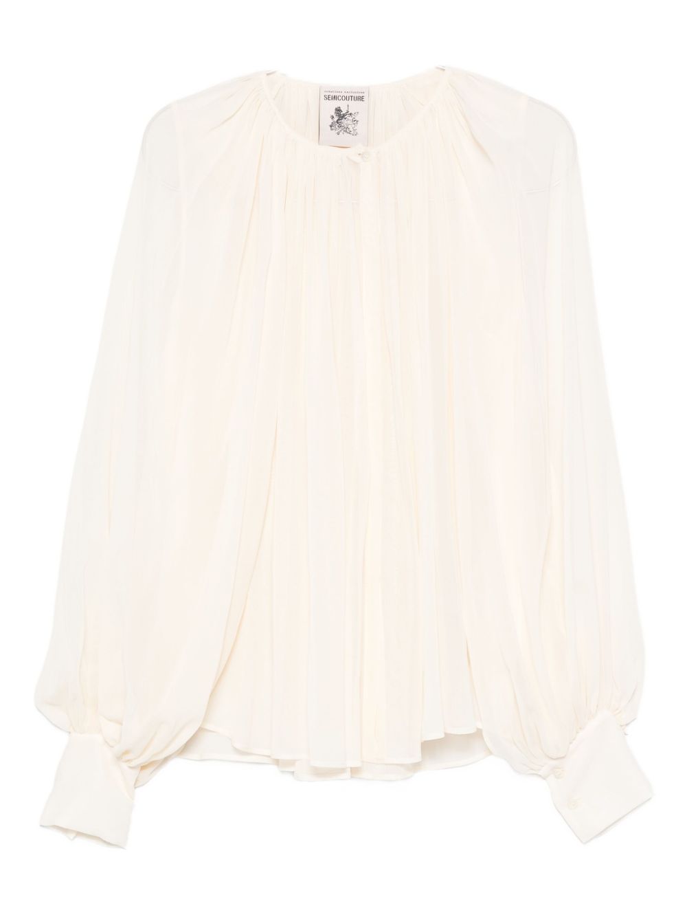 Semicouture Pleated Detail Long-Sleeve Ivory Shirt Ivory