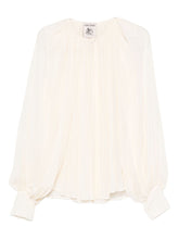 Semicouture Pleated Detail Long-Sleeve Ivory Shirt Ivory