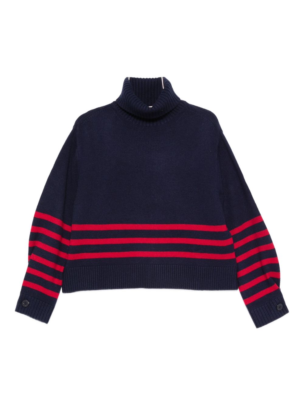 Semicouture Striped Wool-Blend Turtleneck Sweater Blue