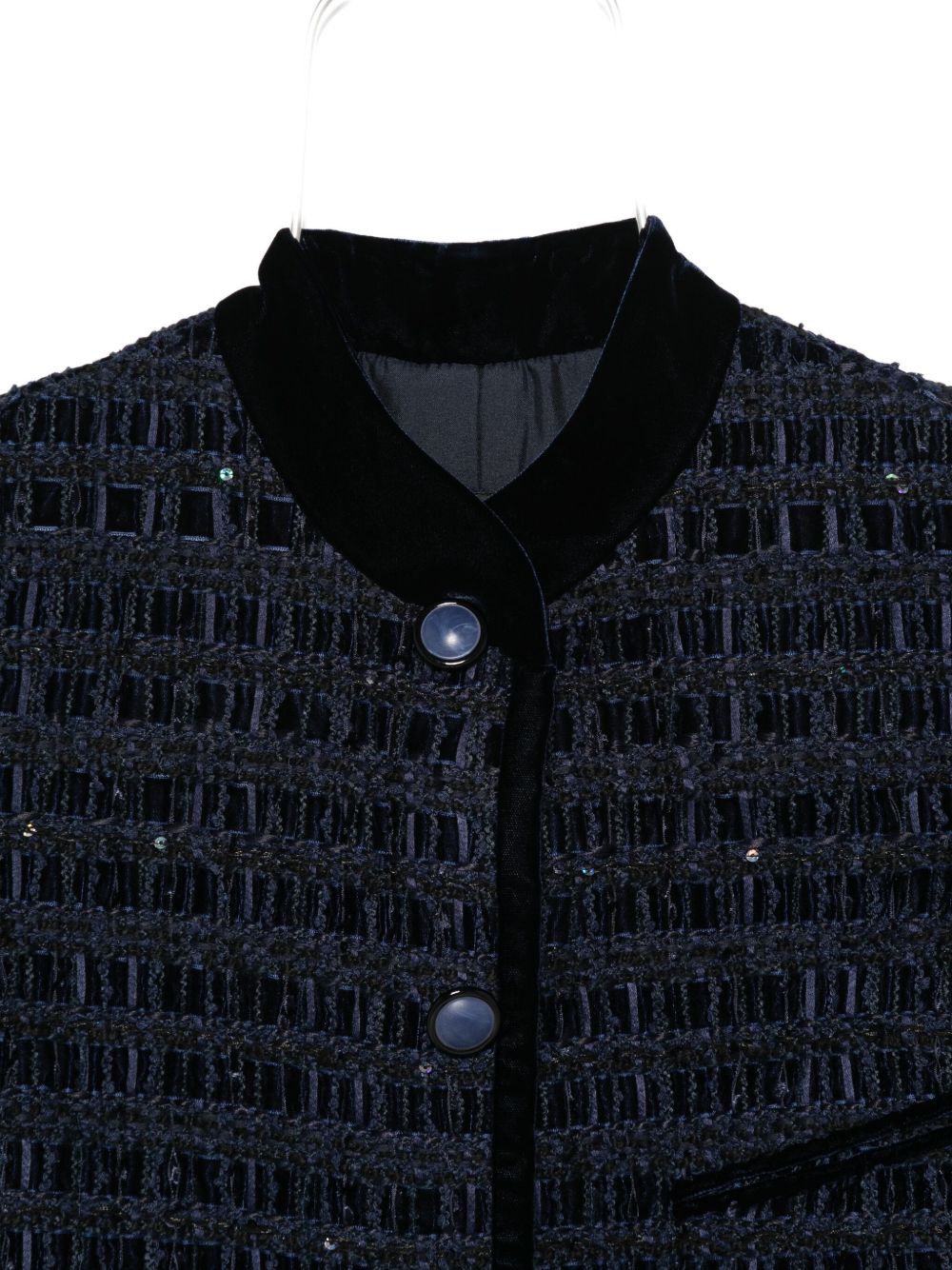Emporio Armani Velvet-Trimmed Sequin Embellished Blue Jacket Blue