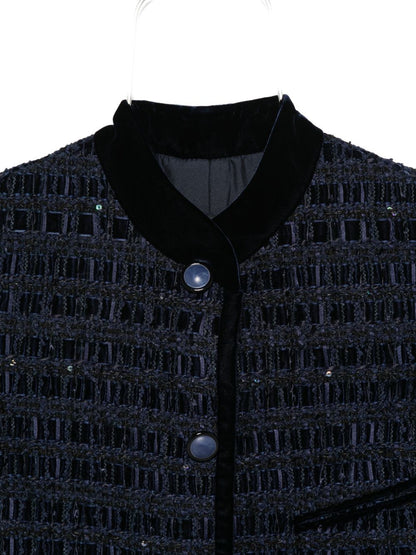Emporio Armani Velvet-Trimmed Sequin Embellished Blue Jacket Blue