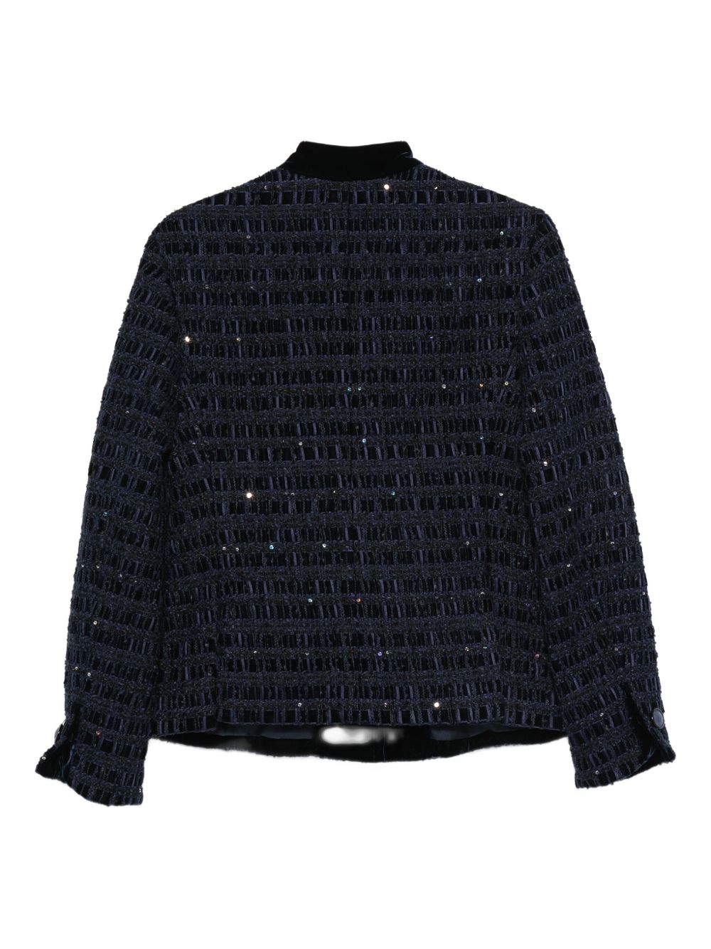 Emporio Armani Sequined Velvet-Trimmed Jacket Blue