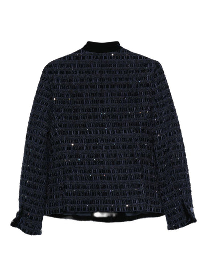 Emporio Armani Velvet-Trimmed Sequin Embellished Blue Jacket Blue