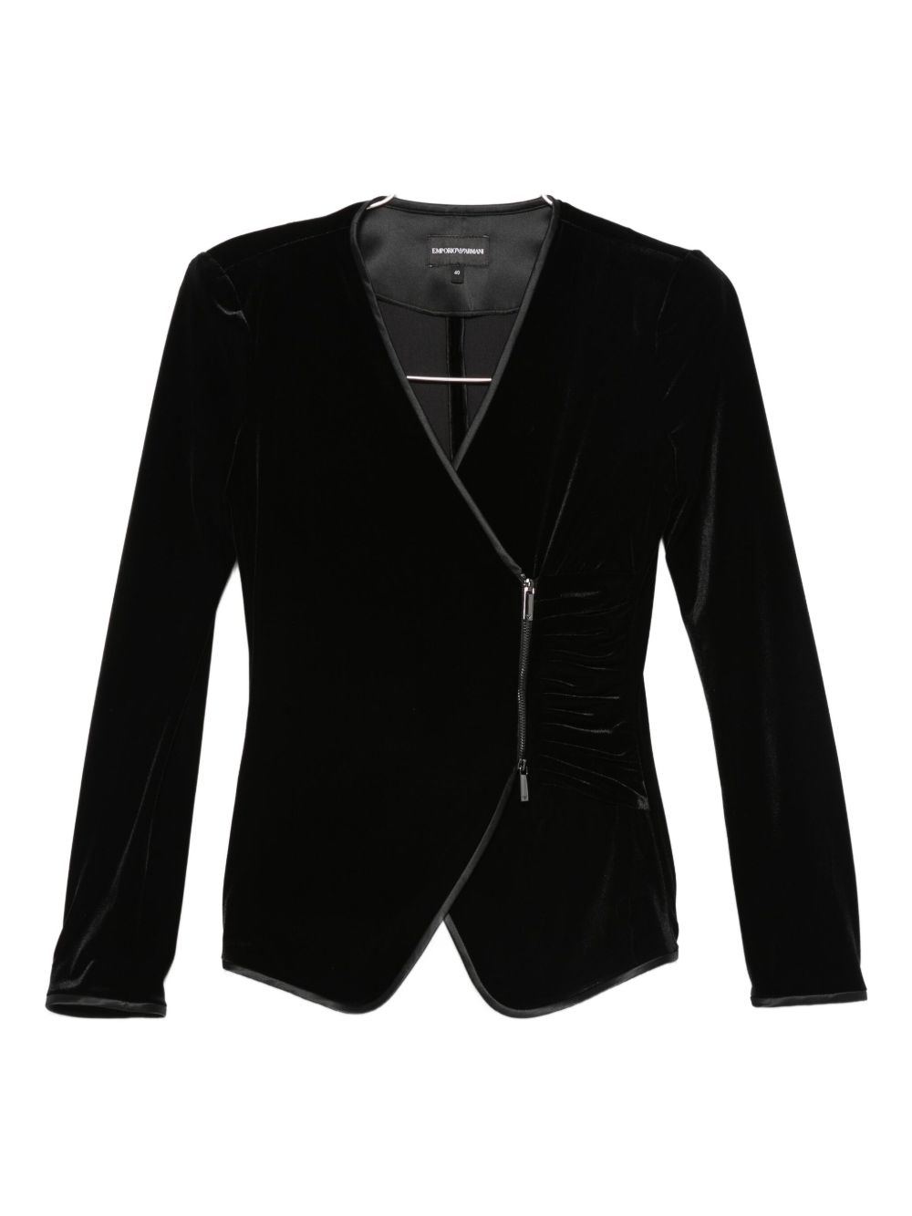 Emporio Armani Velvet Effect Black Blazer Jacket with Zip Fastening Black