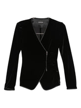 Emporio Armani Velvet Effect Black Blazer Jacket with Zip Fastening Black