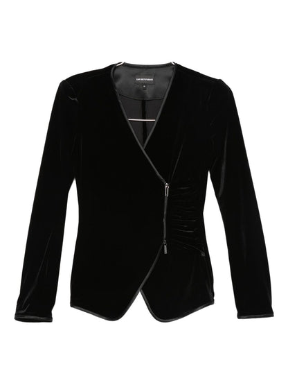 Emporio Armani Velvet Effect Black Blazer Jacket with Zip Fastening Black