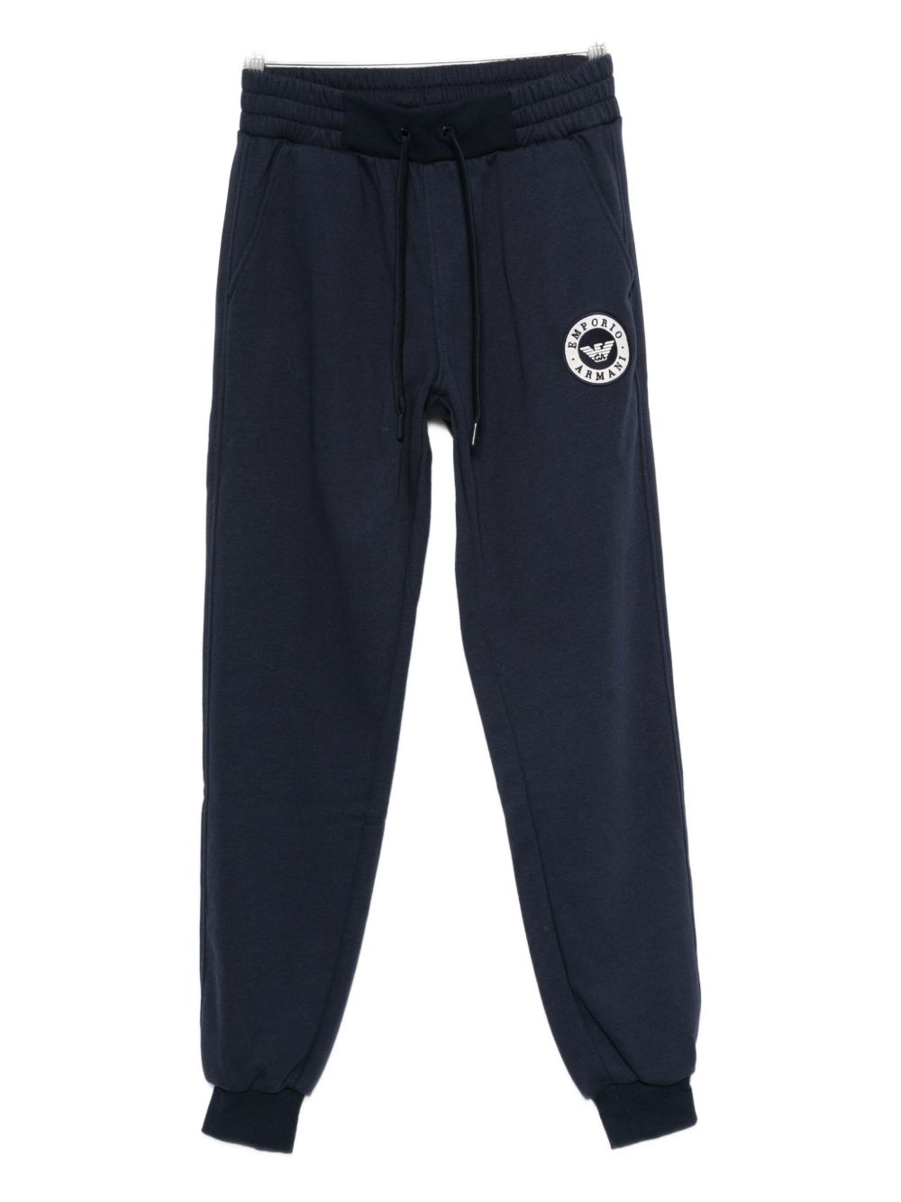 Emporio Armani Tapered Jogger Trousers in Blue with Cuffed Hem Blue