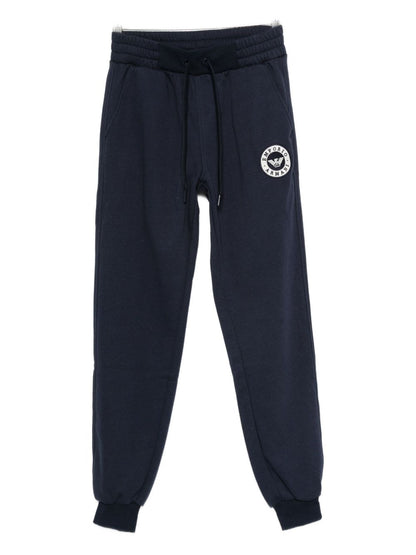 Emporio Armani Tapered Jogger Trousers in Blue with Cuffed Hem Blue