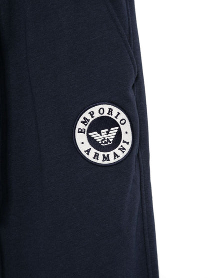 Emporio Armani Tapered Jogger Trousers in Blue with Cuffed Hem Blue