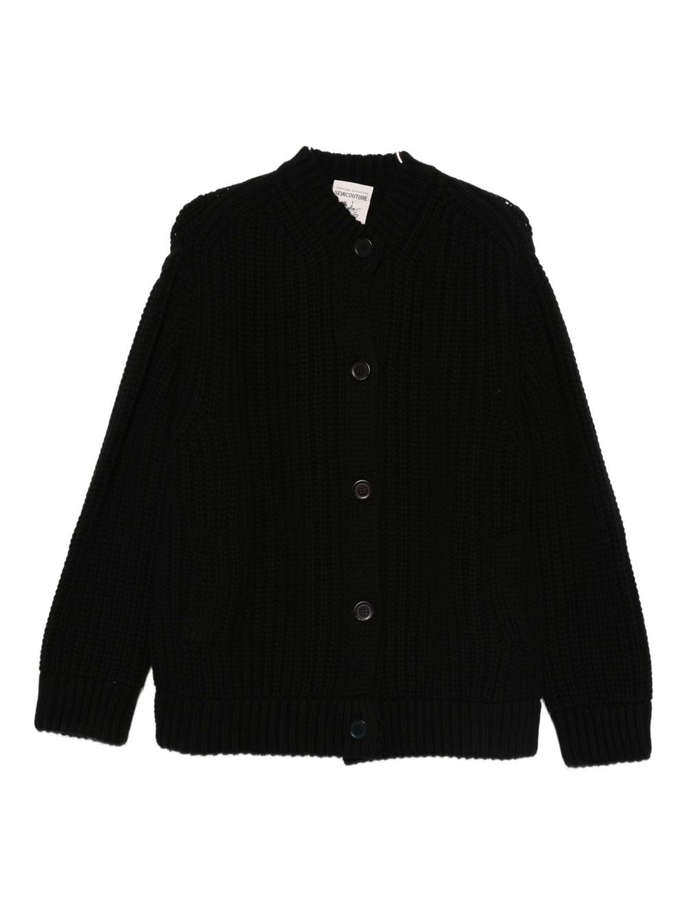 Semicouture Black Wool Knit Button-Up Sweater with Pockets Black