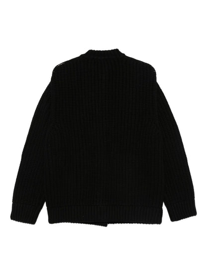Semicouture Black Wool Knit Button-Up Sweater with Pockets Black