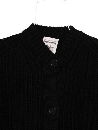 Semicouture Black Wool Knit Button-Up Sweater with Pockets Black