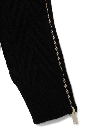 Semicouture High-Neck Wool Knit Sweater with Zipped Sleeves Black