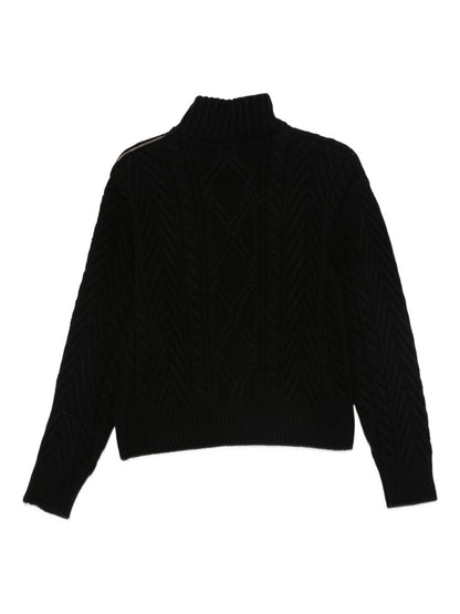 Semicouture High-Neck Wool Knit Sweater with Zipped Sleeves Black