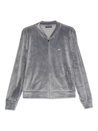 Emporio Armani Logo-Detailed Zip-Up Grey Sweater Grey