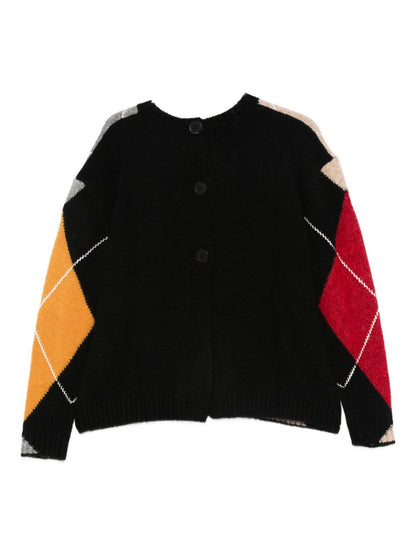 Semicouture Crew Neck Diamond-Pattern Wool-Blend Sweater Grey