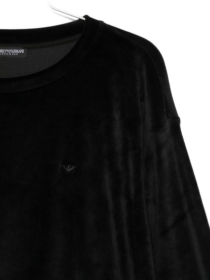 Emporio Armani Velvet Logo-Detailed Black Sweater Black