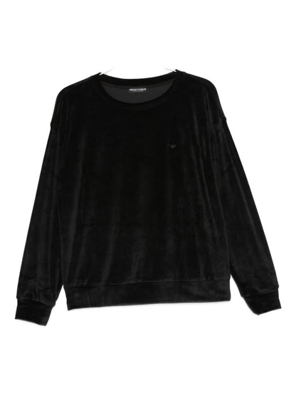 Emporio Armani Velvet Logo-Detailed Black Sweater Black