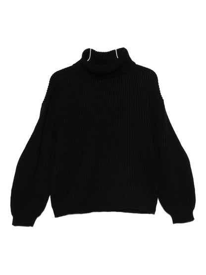 Semicouture Roll Neck Ribbed-Knit Wool Sweater Black